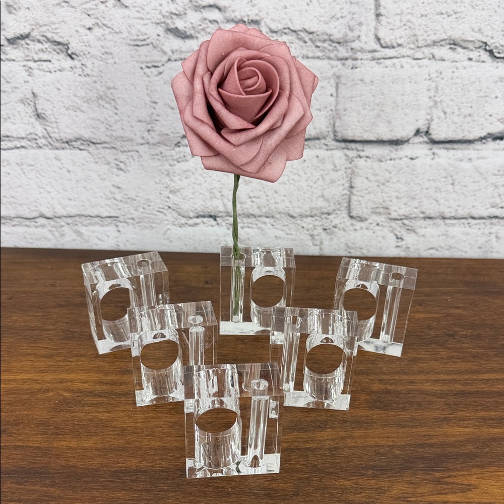 Vintage Clear Lucite Napkin Ring Bud Vase Holders -Set of 4- Excellent MCM Style
